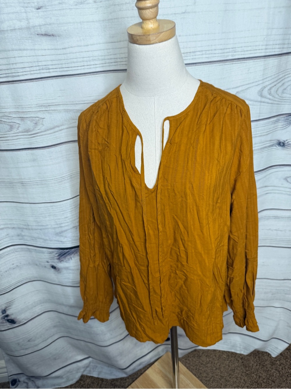 Knox Rose Mustard Split V-Neck Long Sleeve Blouse